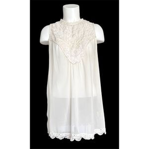 Nine West Women's White Floral Embroidered Lined Sheer Mesh Tunic Size L‎